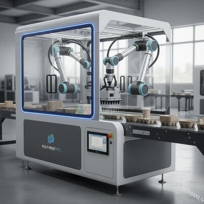Интегрированный роботизированный принтер для однопроходной цифровой печати на формованной пульпе с использованием водной основы – Автоматизированное декорирование в линии