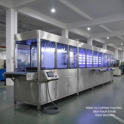 Ультрафиолетовый транспортировать лакировочной машины 380V занавеса 60KW четырехкаскадный для материала ботинка