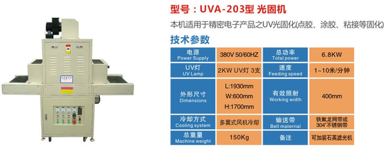 AC220V/50HZ Электроснабжение Ультрафиолетовая машина для отверждения с экологически чистой конструкцией