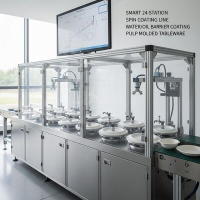 Smart 24-Station Spin Coating Line for Water/Oil Barrier Coating of Pulp Molded Tableware