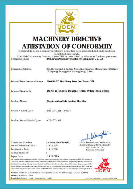 КИТАЙ Dongguan Osmanuv Machinery Equipment Co., Ltd Сертификаты